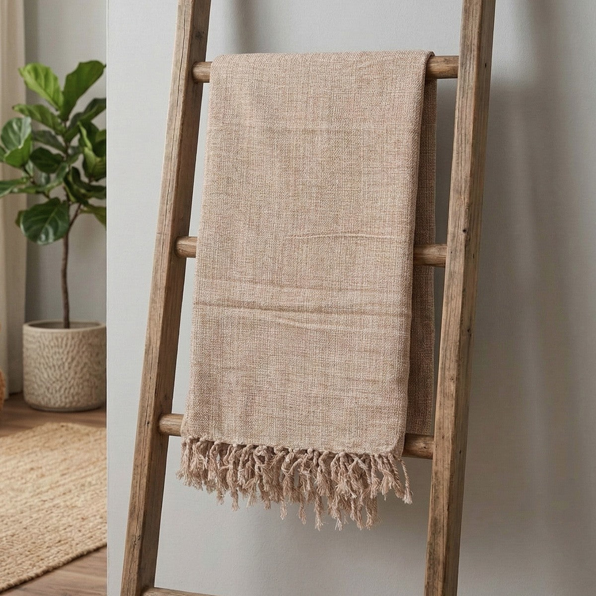 Manta para Sofá Artesanal Algodão com franjas Naturé