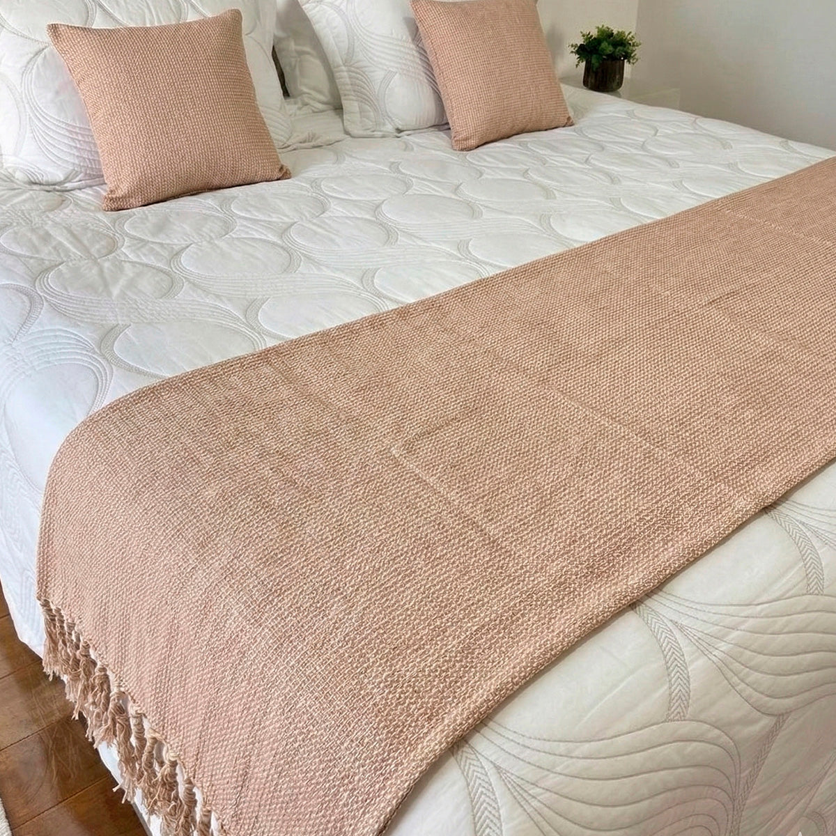 Manta para Sofá Artesanal Algodão com franjas Naturé