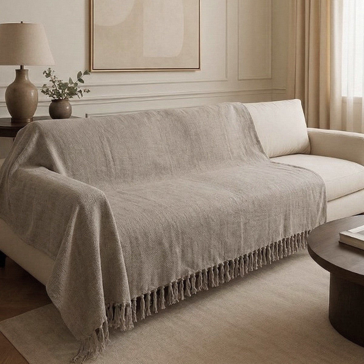 Manta para Sofá Artesanal Algodão com franjas Celine