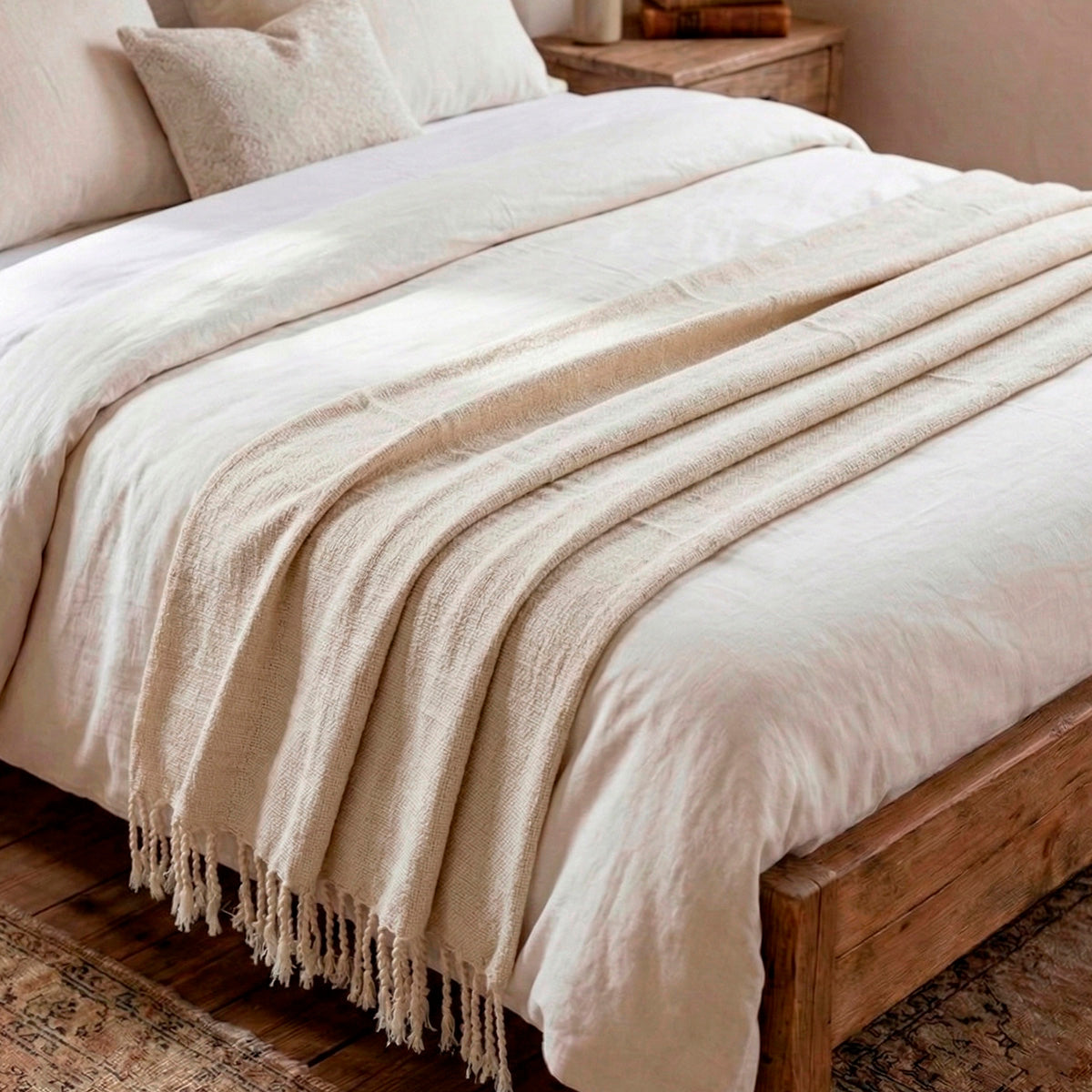 Manta para Sofá Artesanal Algodão com franjas Celine