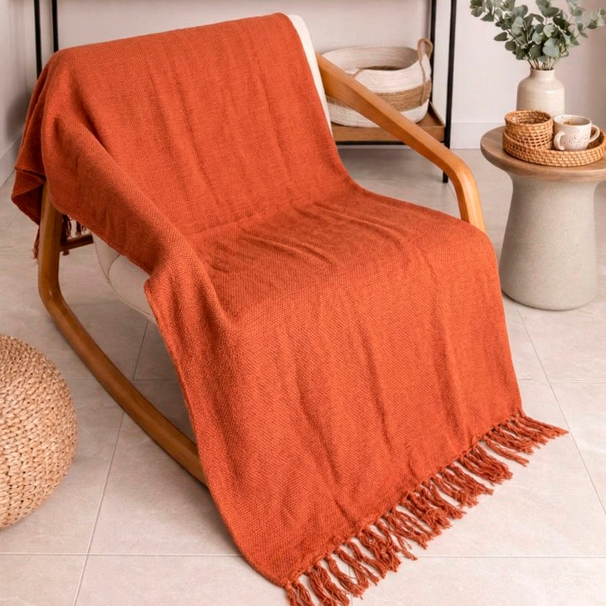 Manta para Sofá Artesanal Algodão com franjas Celine