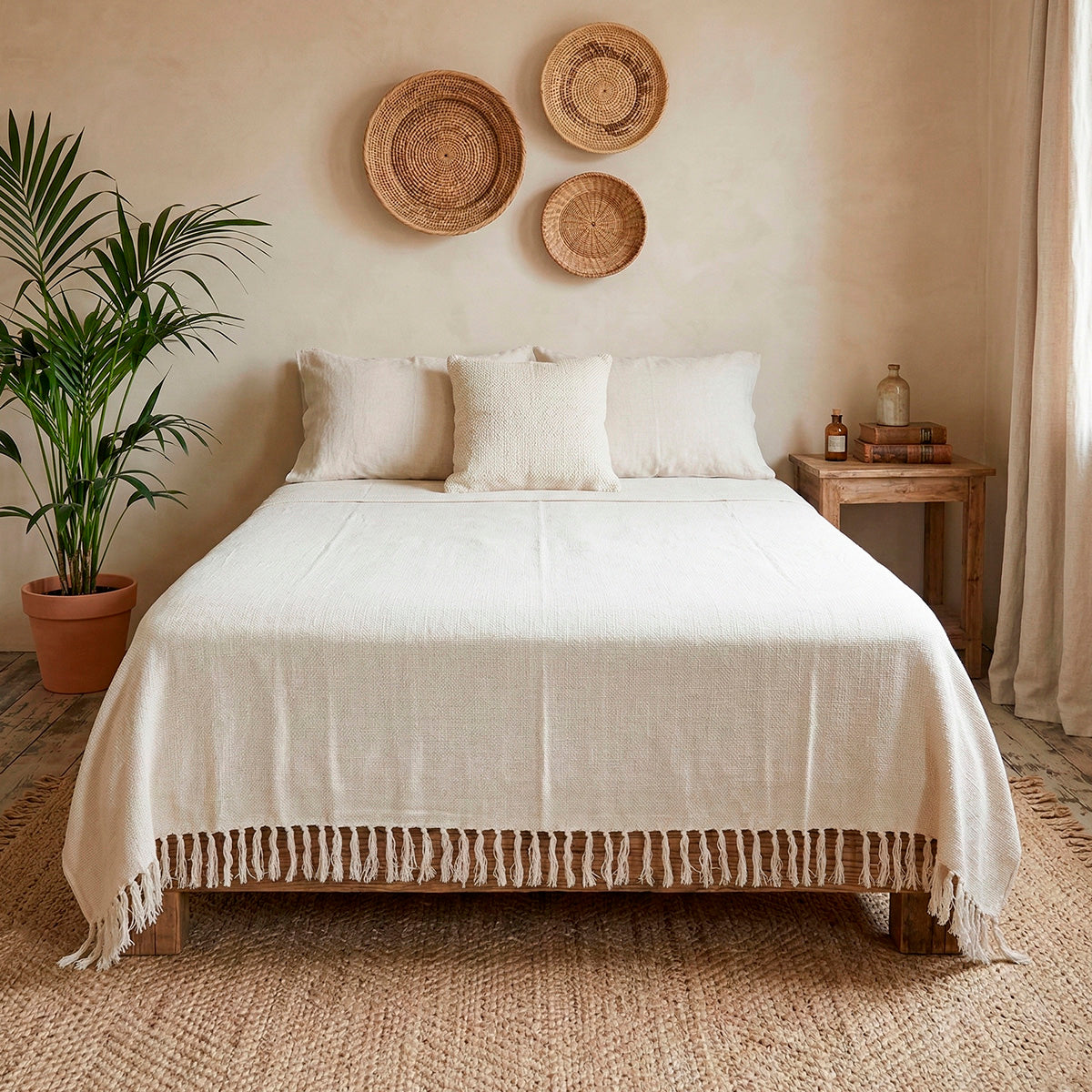 Manta para Sofá Artesanal Algodão com franjas Celine