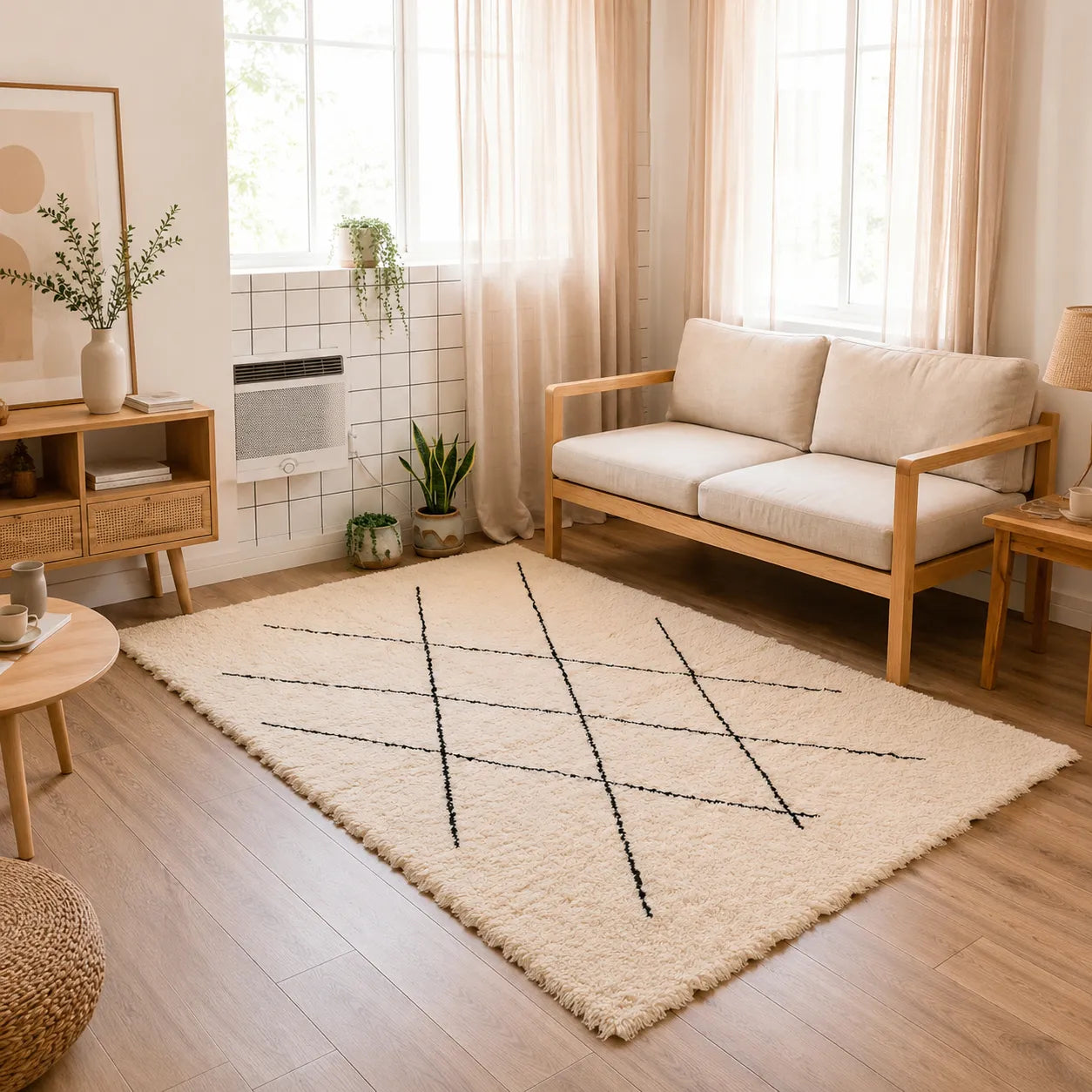 Tapete Off White Felpudo Premium Essenza Grid
