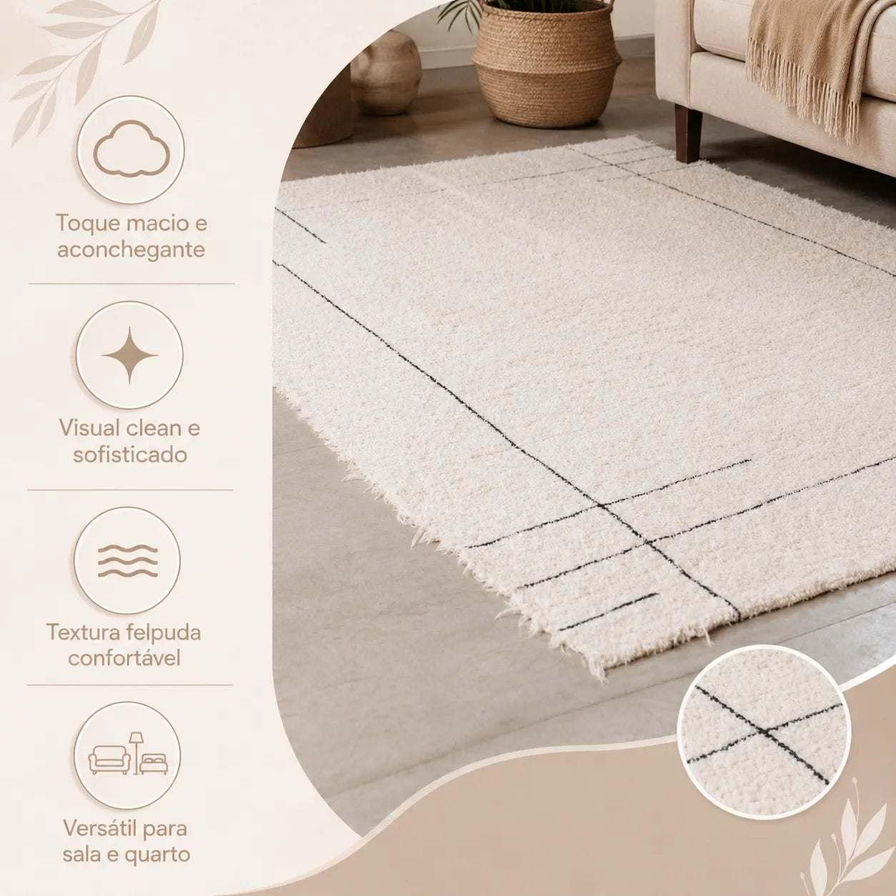 Tapete Off White Felpudo Premium Linea