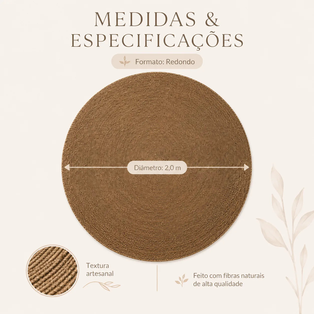 Tapete Redondo de Sisal Natural Trançado Solara