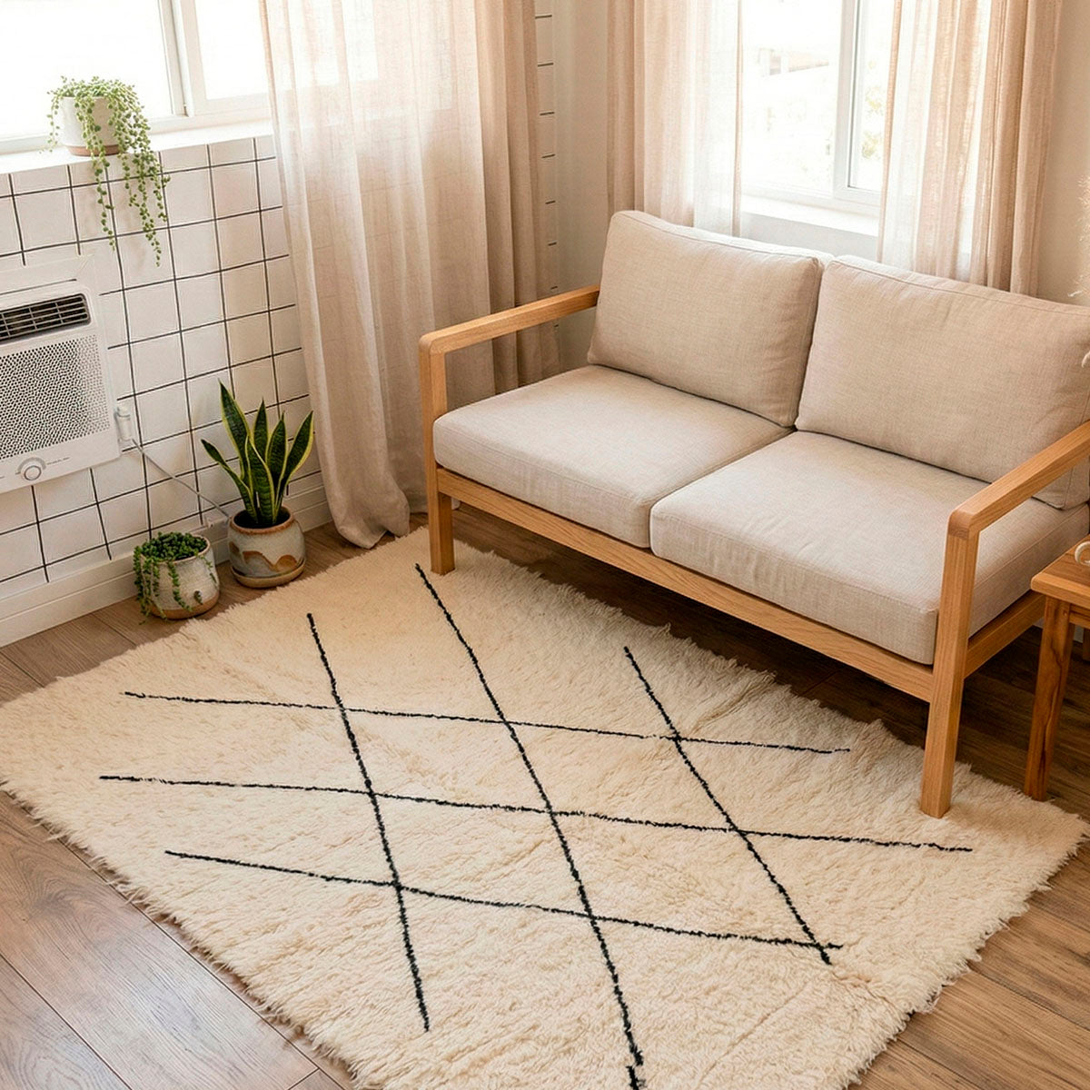 Tapete Off White Felpudo Premium Essenza Grid