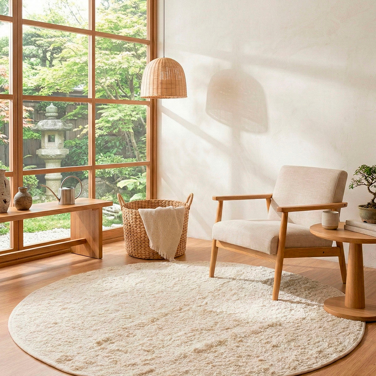 Tapete Redondo Off White Felpudo Clean Premium Aura