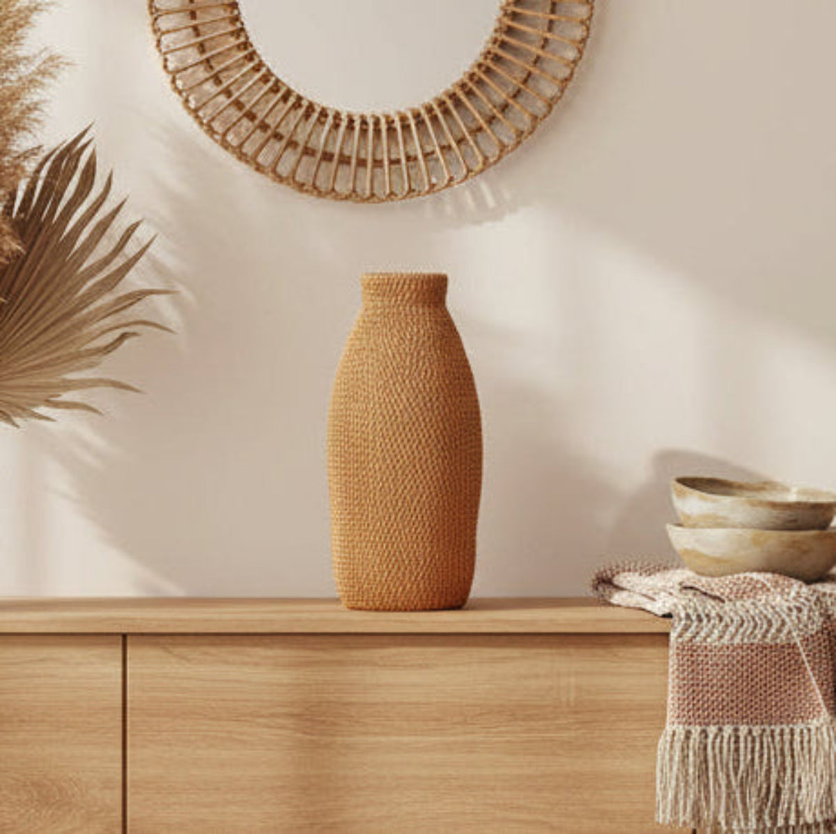 Vaso Decorativo Texturizado em Fibra Natural Bali