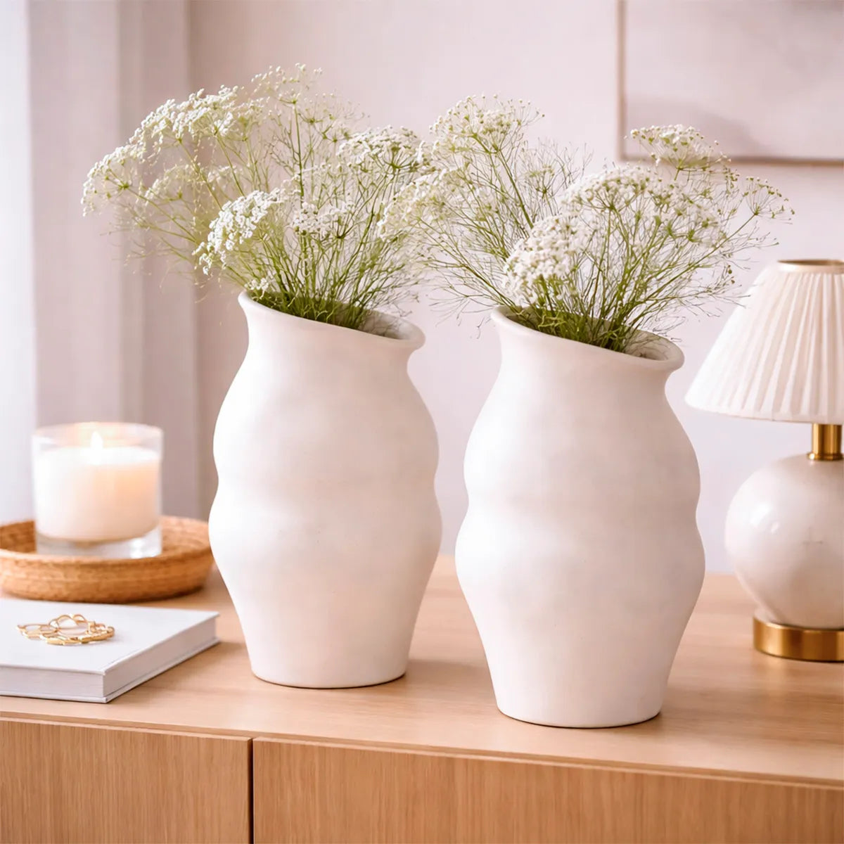 Vaso em Cerâmica Off-White Ondas