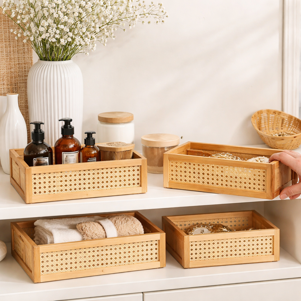 Caixa Organizadora de Bambu com Palhinha Indiana Essenza Natural