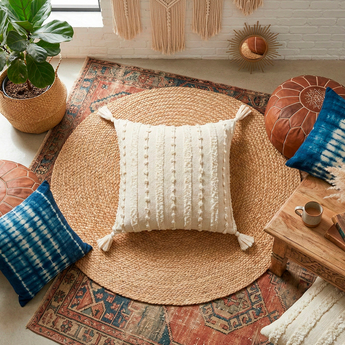 Capa de Almofada Boho Mirasol para compor a decoração do sofá ou da cama, vista do produto