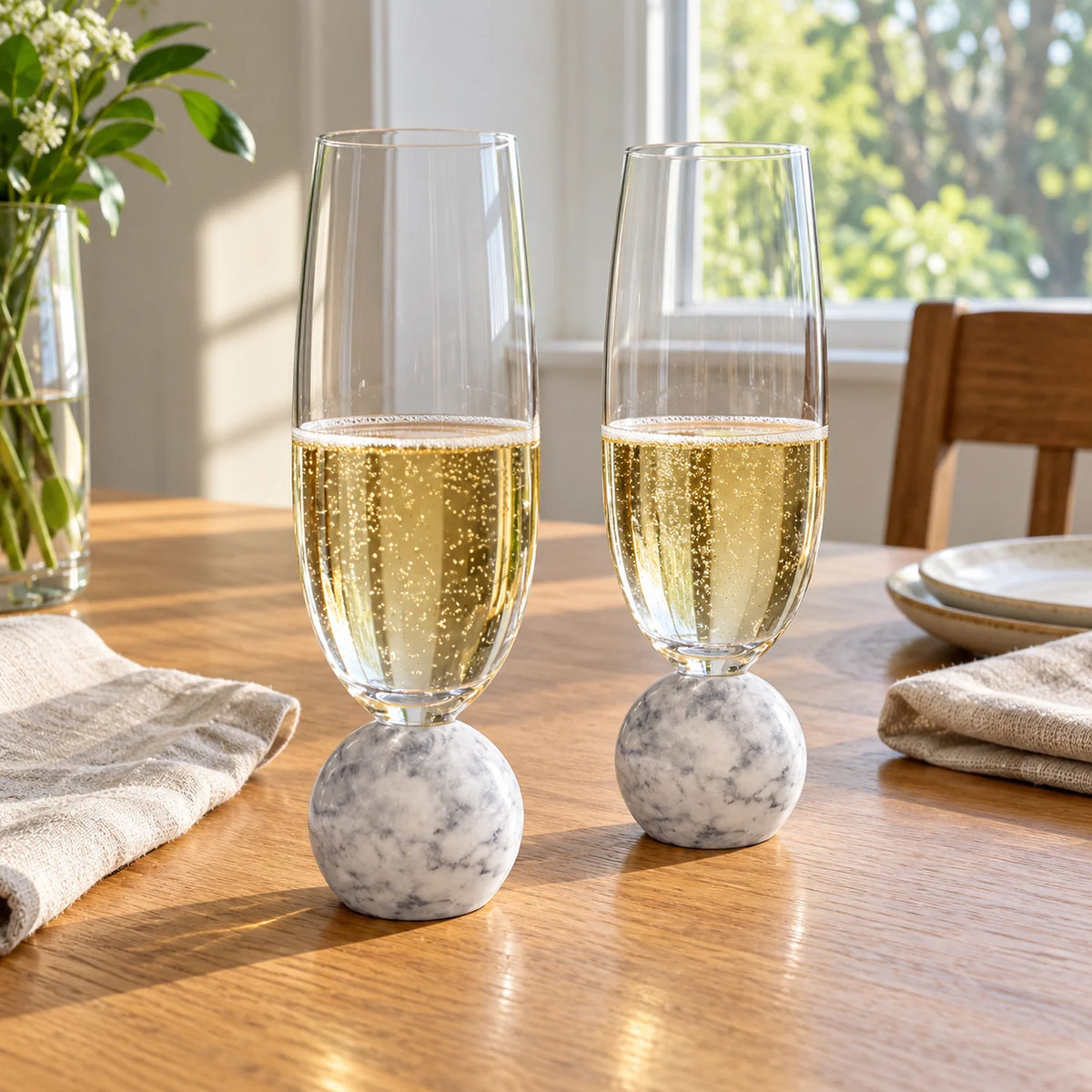 Jogo de Taças para Espumante em Cristal e Mármore Branco 210 ml Orvieto — ambiente conceito