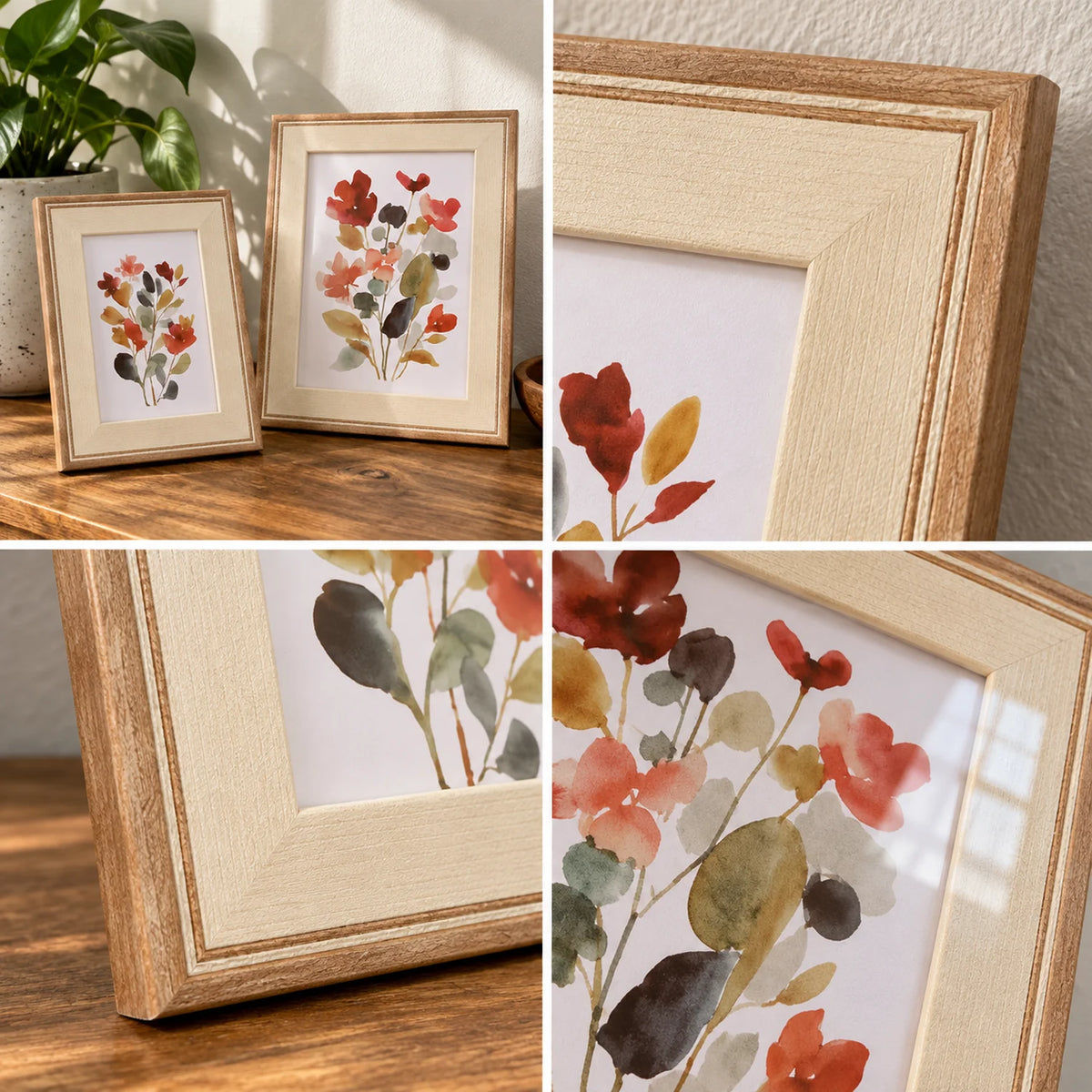 Kit 2 Porta-Retratos Bege com Moldura Bicolor Bellagio — quatro detalhes