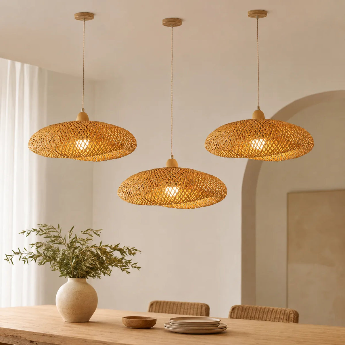 Kit 3 Luminárias Pendente de Bambu Luz do Campo - 60cm (Grande) — luminária decorativa, imagem de catálogo