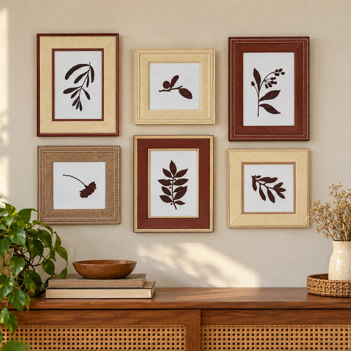 Composição horizontal do Kit Herbário acima de um aparador
