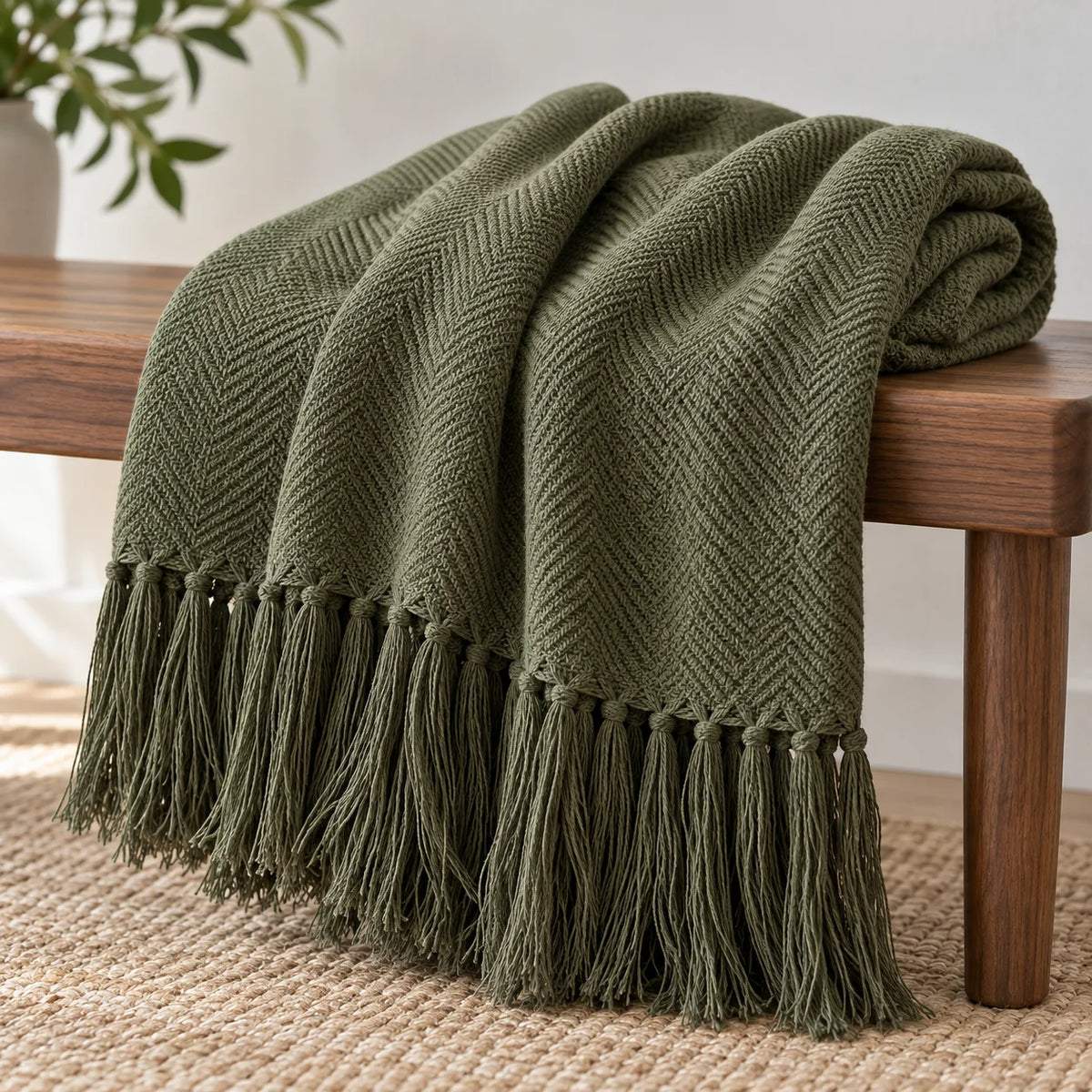 Kit Manta para Sofá e Capa de Almofada Verde Elos para decoração de sala com peças coordenadas, vista do produto