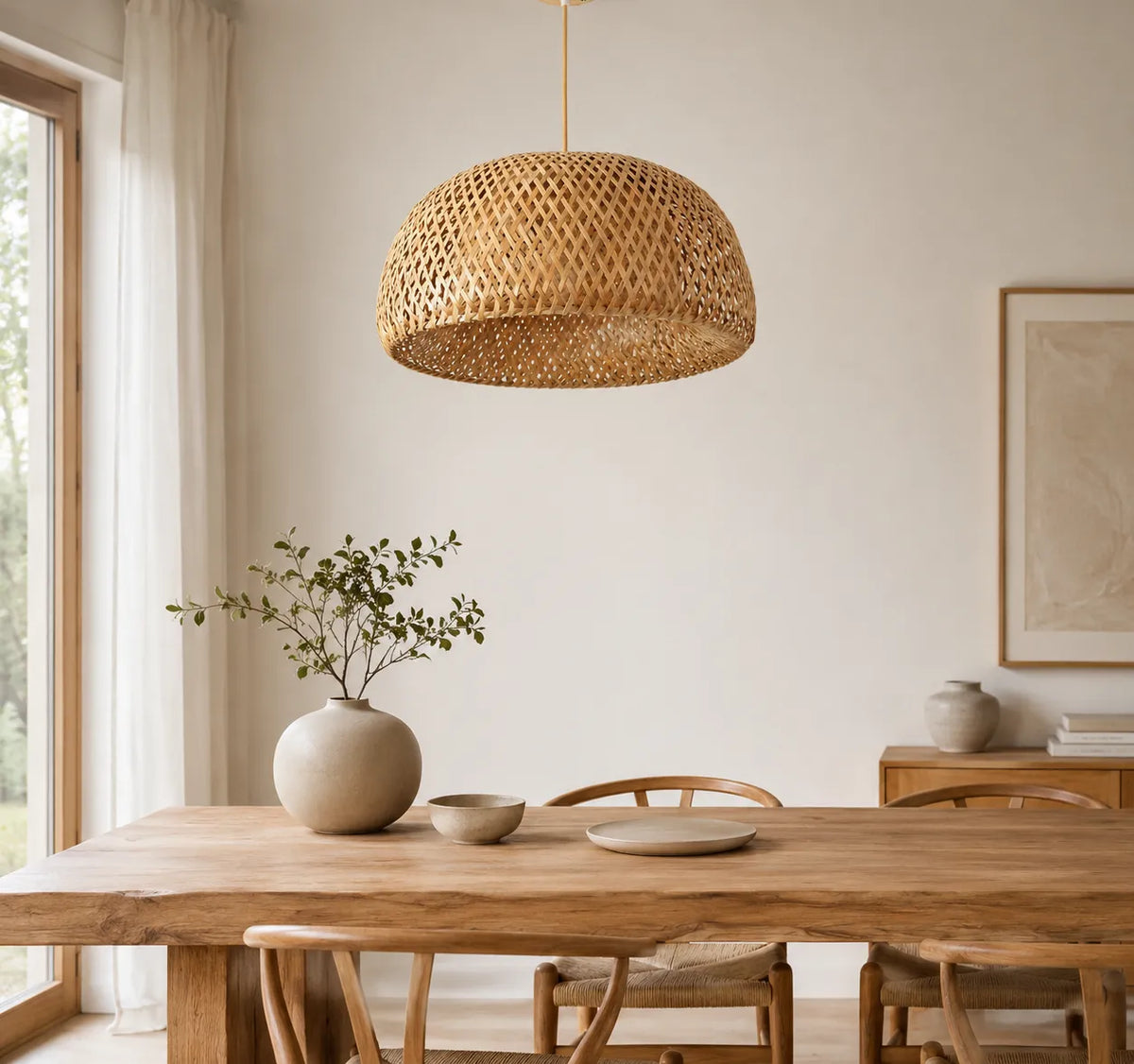 Luminária Pendente de Bambu Encantos — vista da luminária decorativa