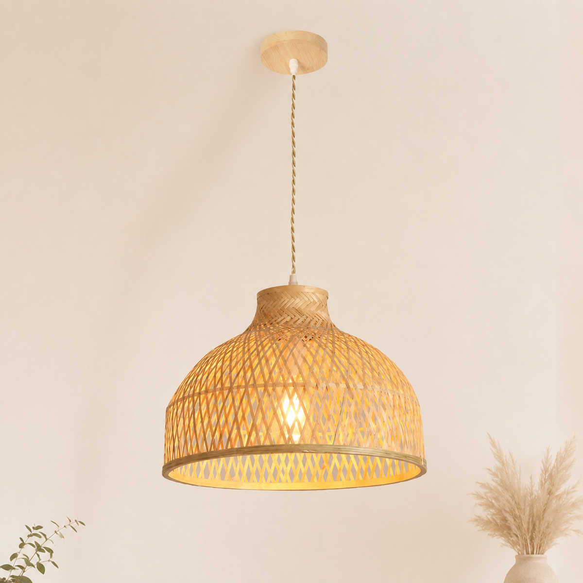 Luminária Pendente de Bambu Kora — vista da luminária decorativa