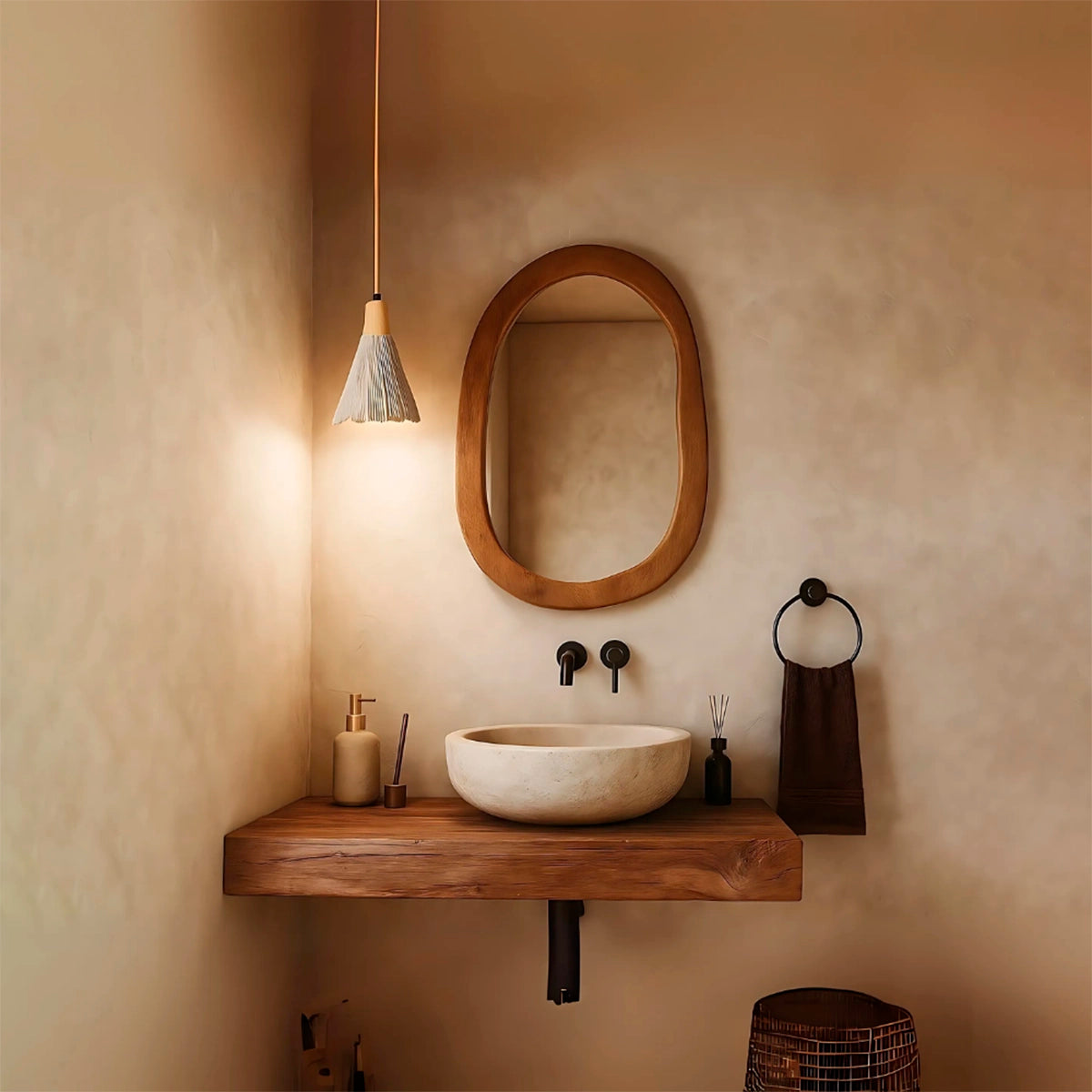 Luminária Pendente de Concreto Nivé — detalhe do acabamento e material