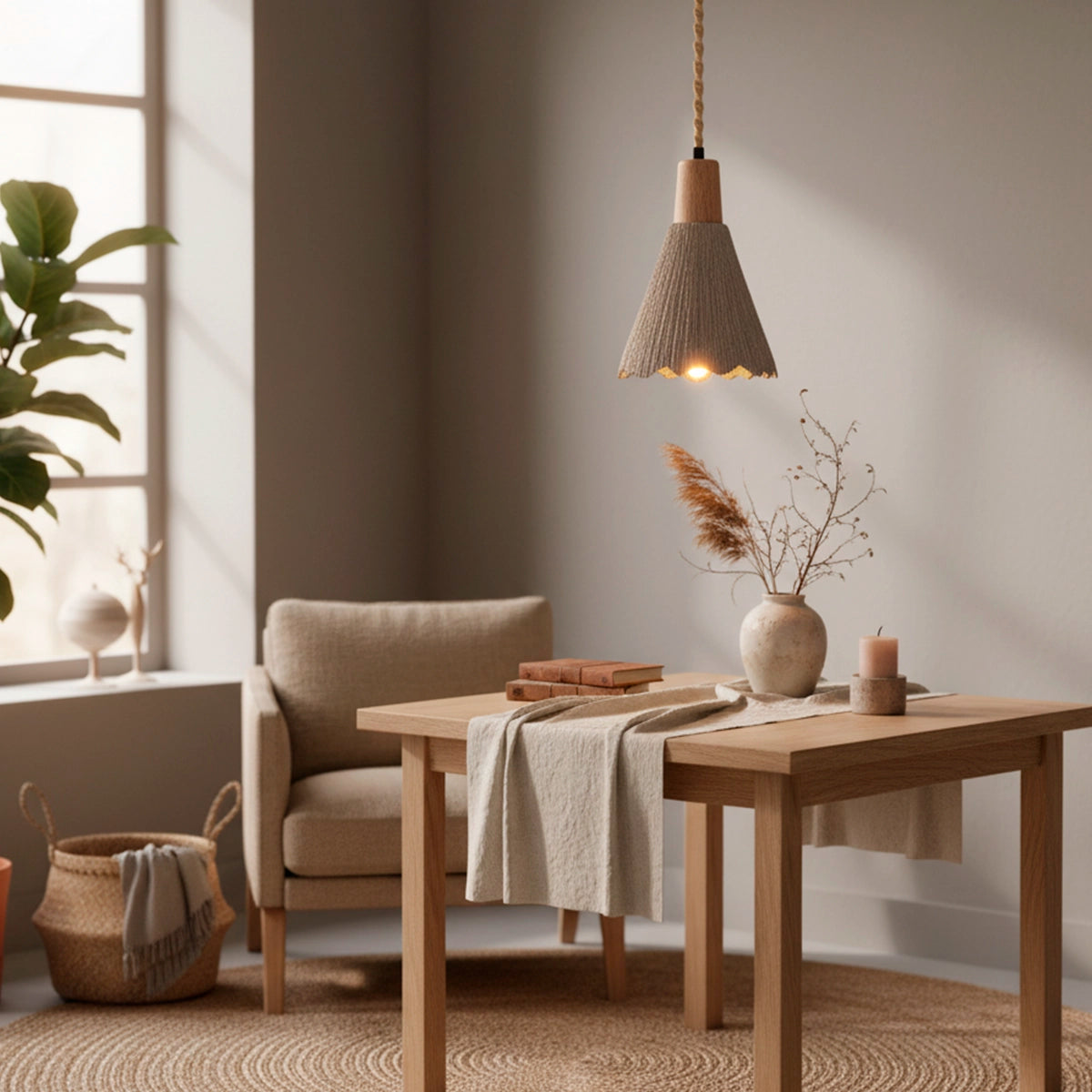 Luminária Pendente de Concreto Nivé — detalhe do acabamento e material