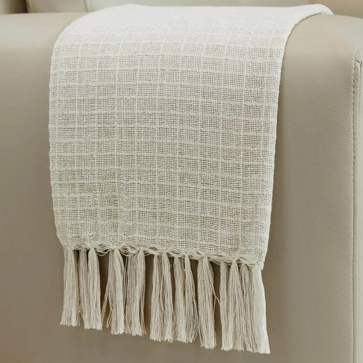 Manta para Sofá Artesanal Algodão Essencial em algodão para decoração de sofá, vista do produto