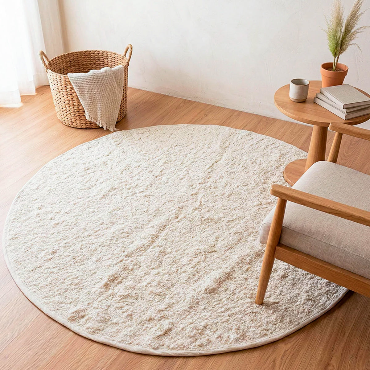 Tapete Redondo Off White Felpudo Clean Premium Aura