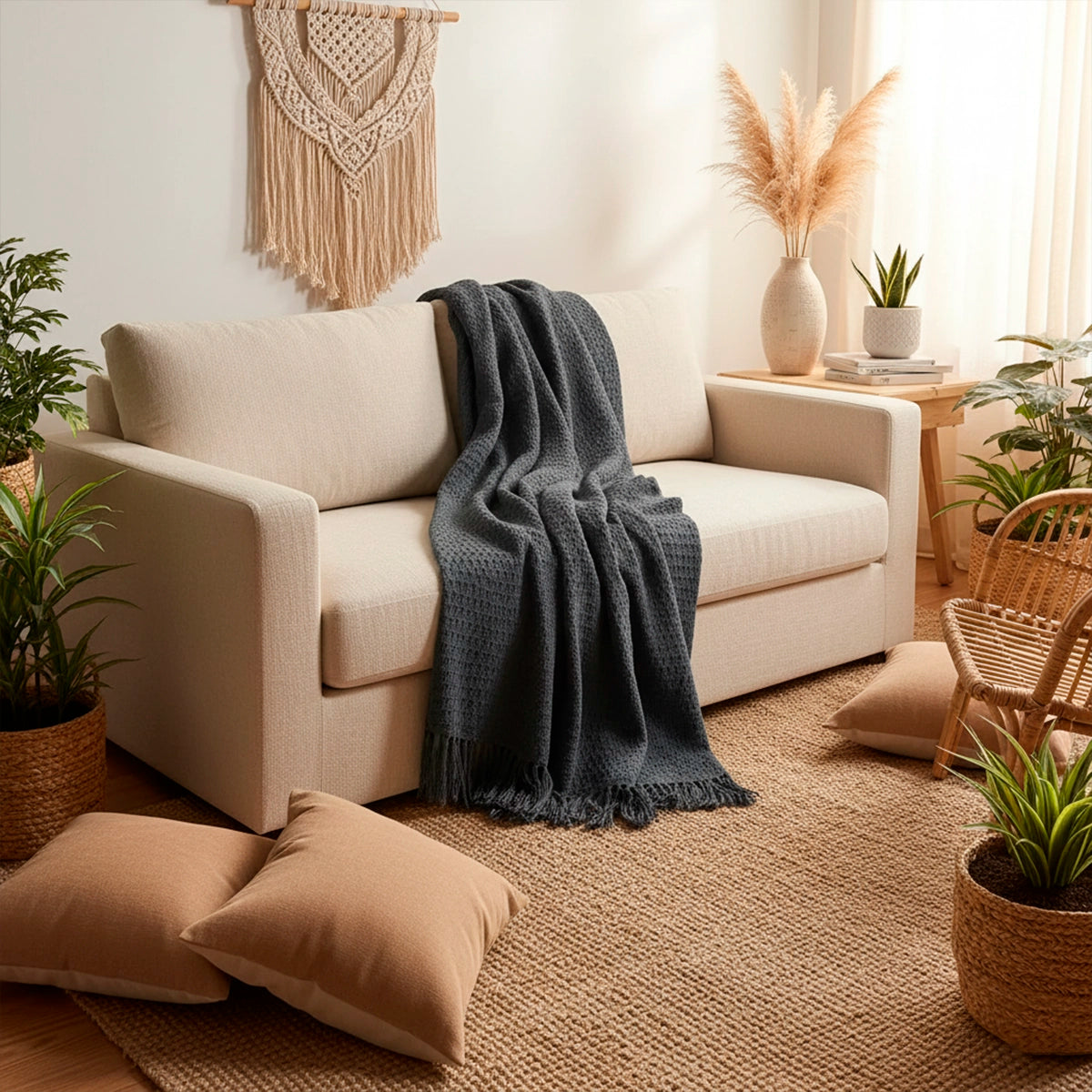 Manta para Sofá Artesanal Algodão Serena