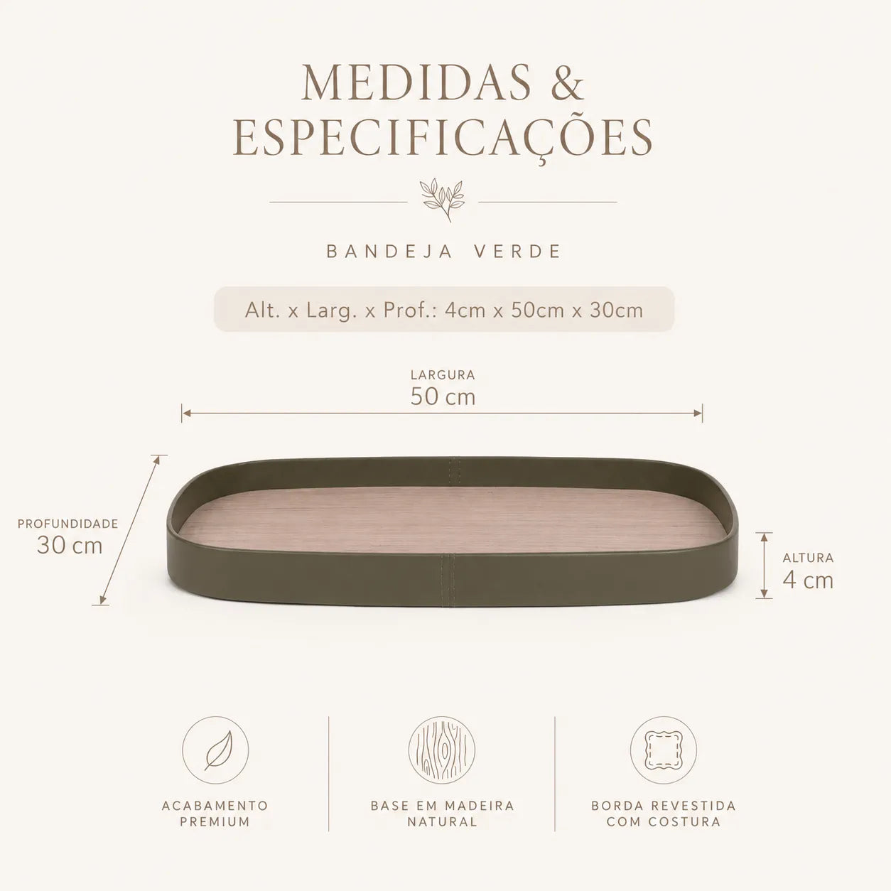 Bandeja Decorativa Oval Sálvia