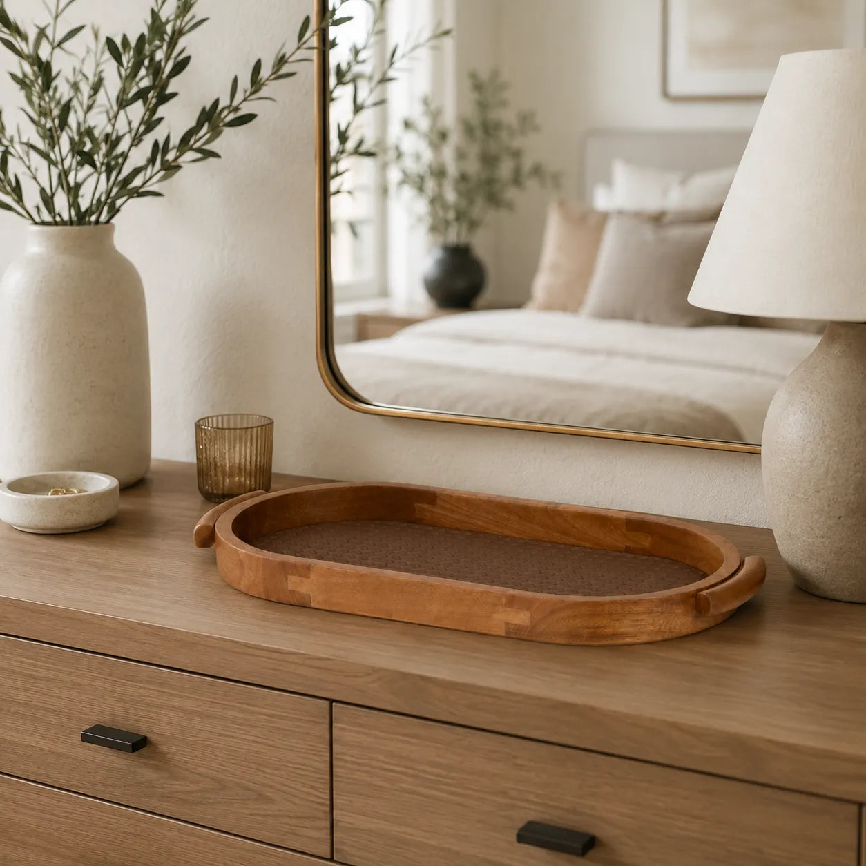 Bandeja Decorativa Oval em madeira Nativa