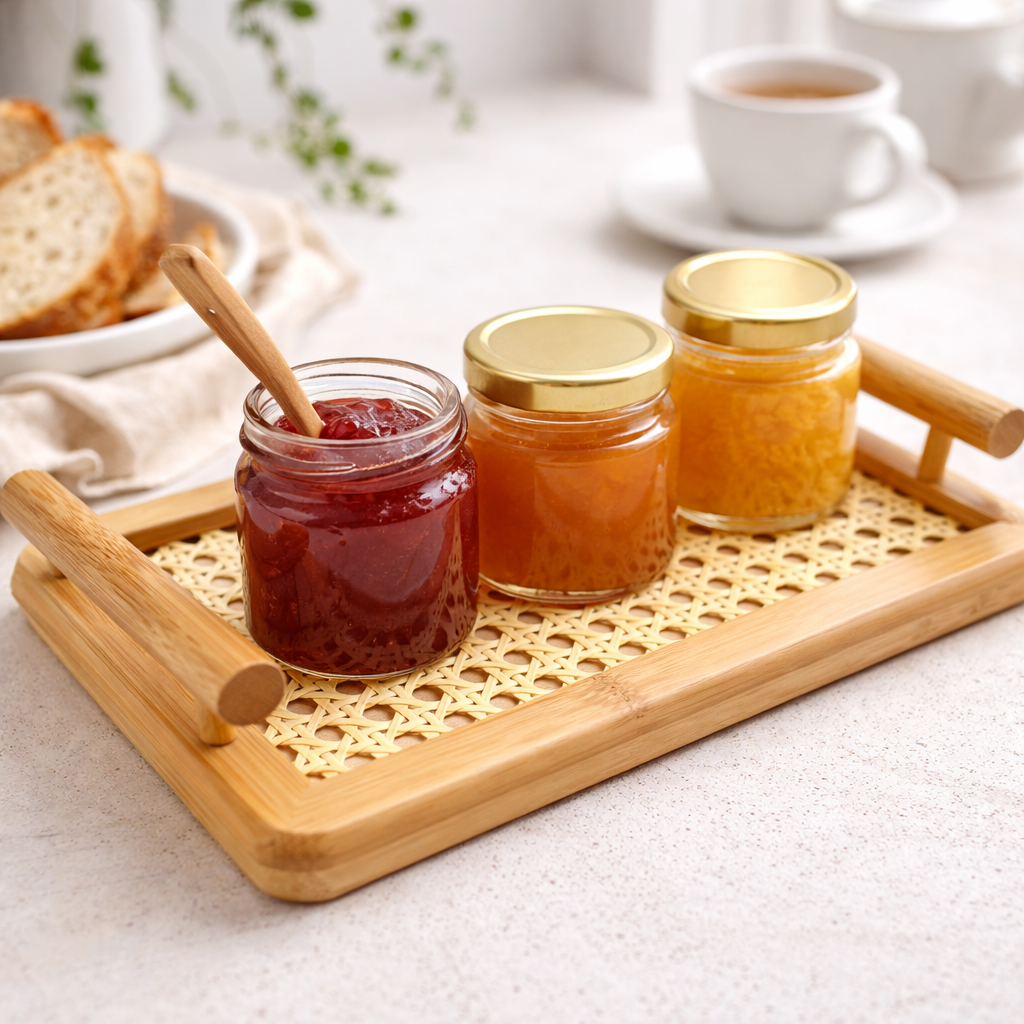 Bandeja Retangular com Alças de Bambu com Palhinha Indiana Essenza Natural