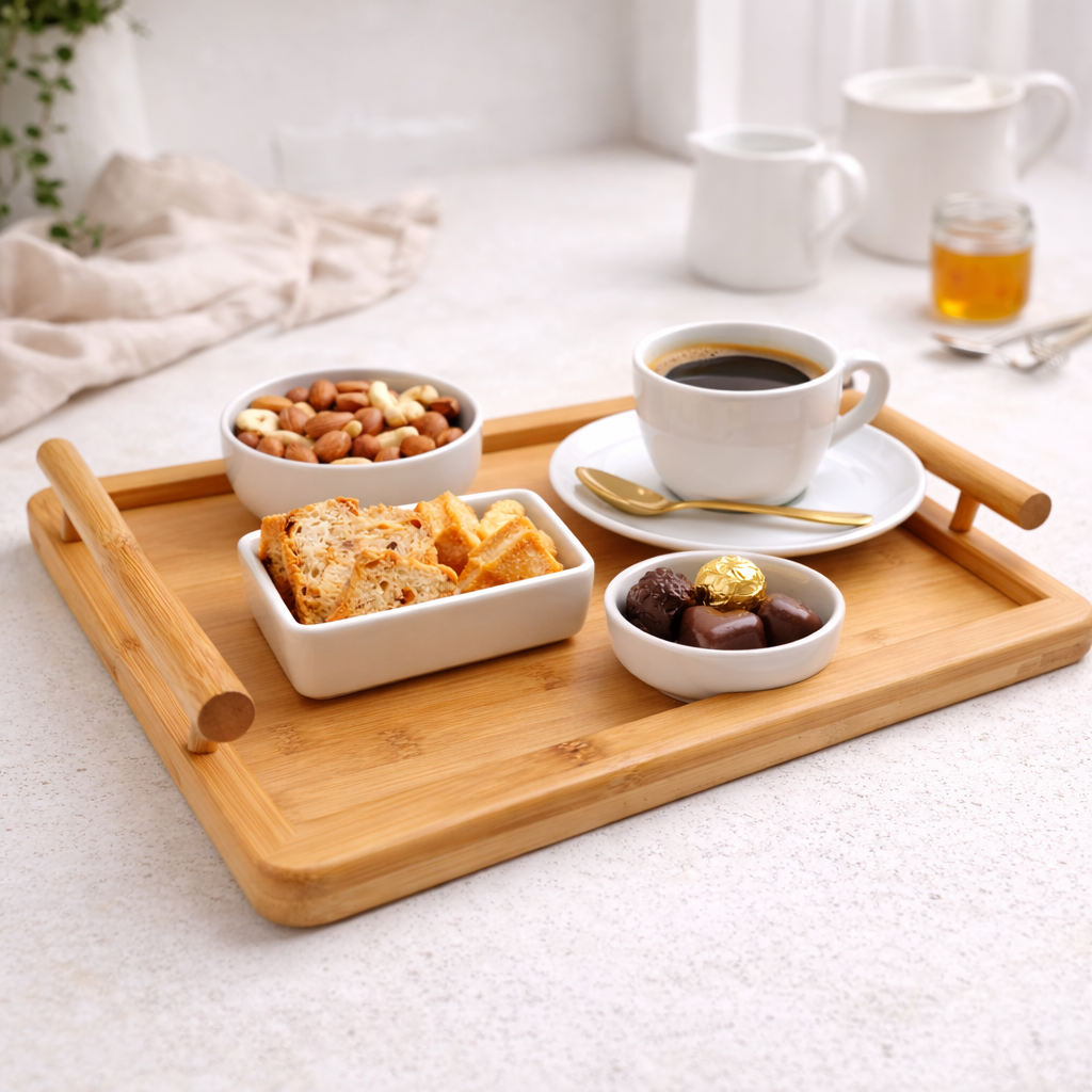 Bandeja Retangular de Bambu com Alças Essenza Natural