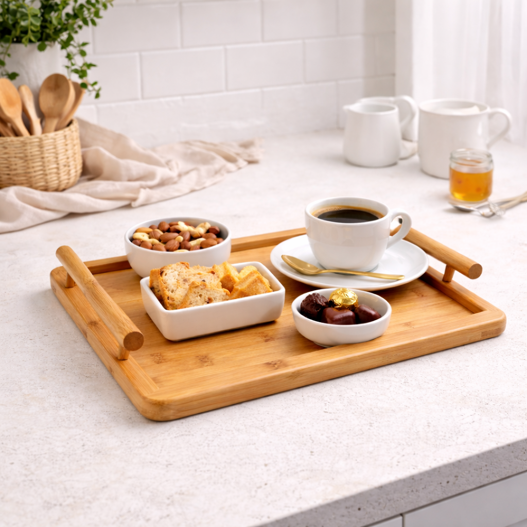 Bandeja Retangular de Bambu com Alças Essenza Natural