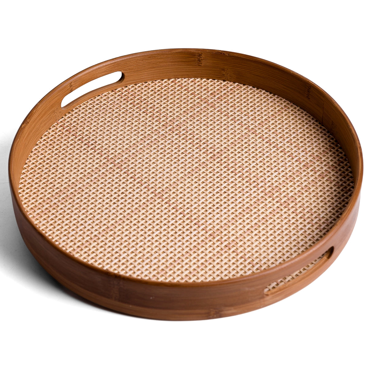 Bandeja Redonda de Bambu com Palhinha Indiana Xadrez Essenza Natural