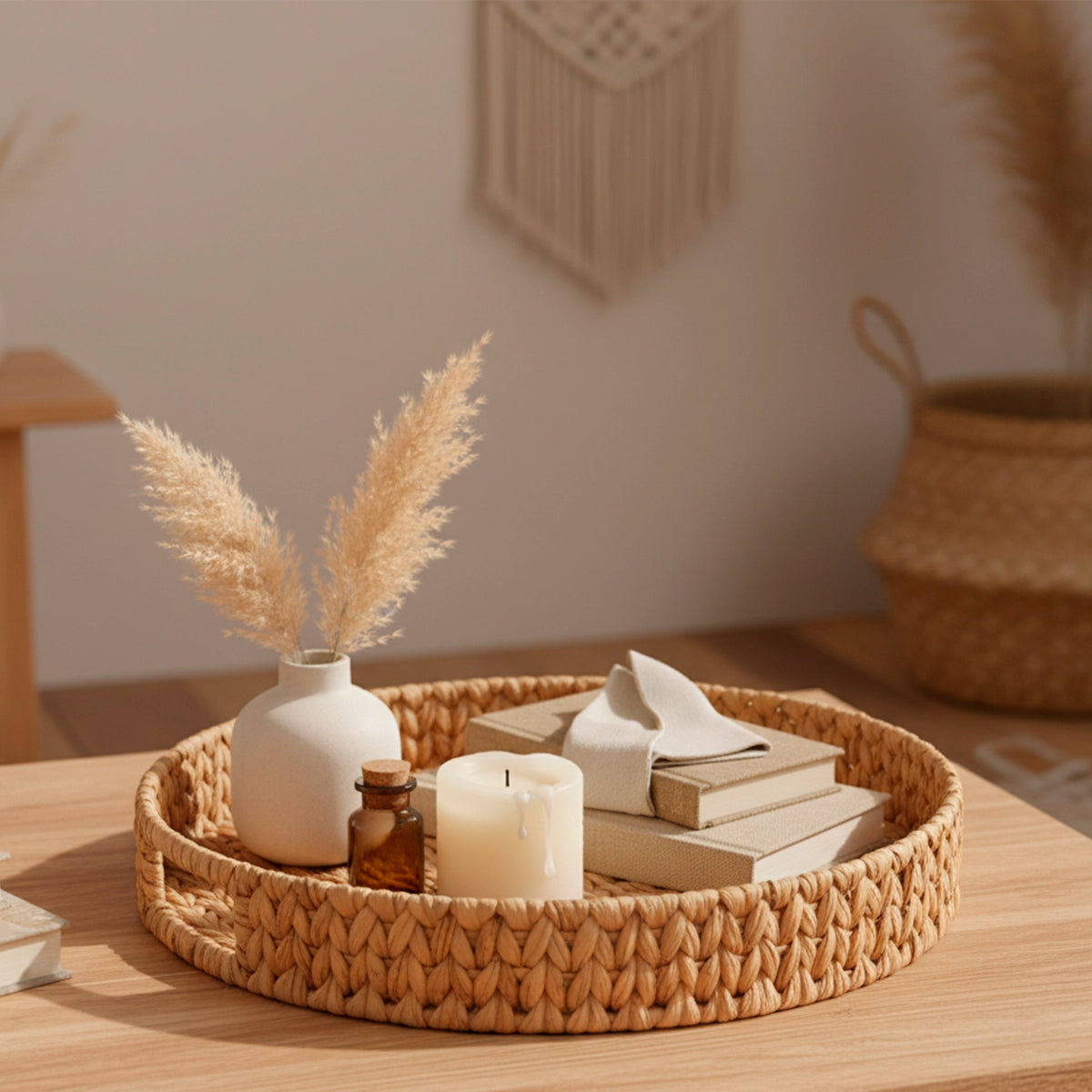 Bandeja Redonda de Fibra Natural Trançada Essenza Natural