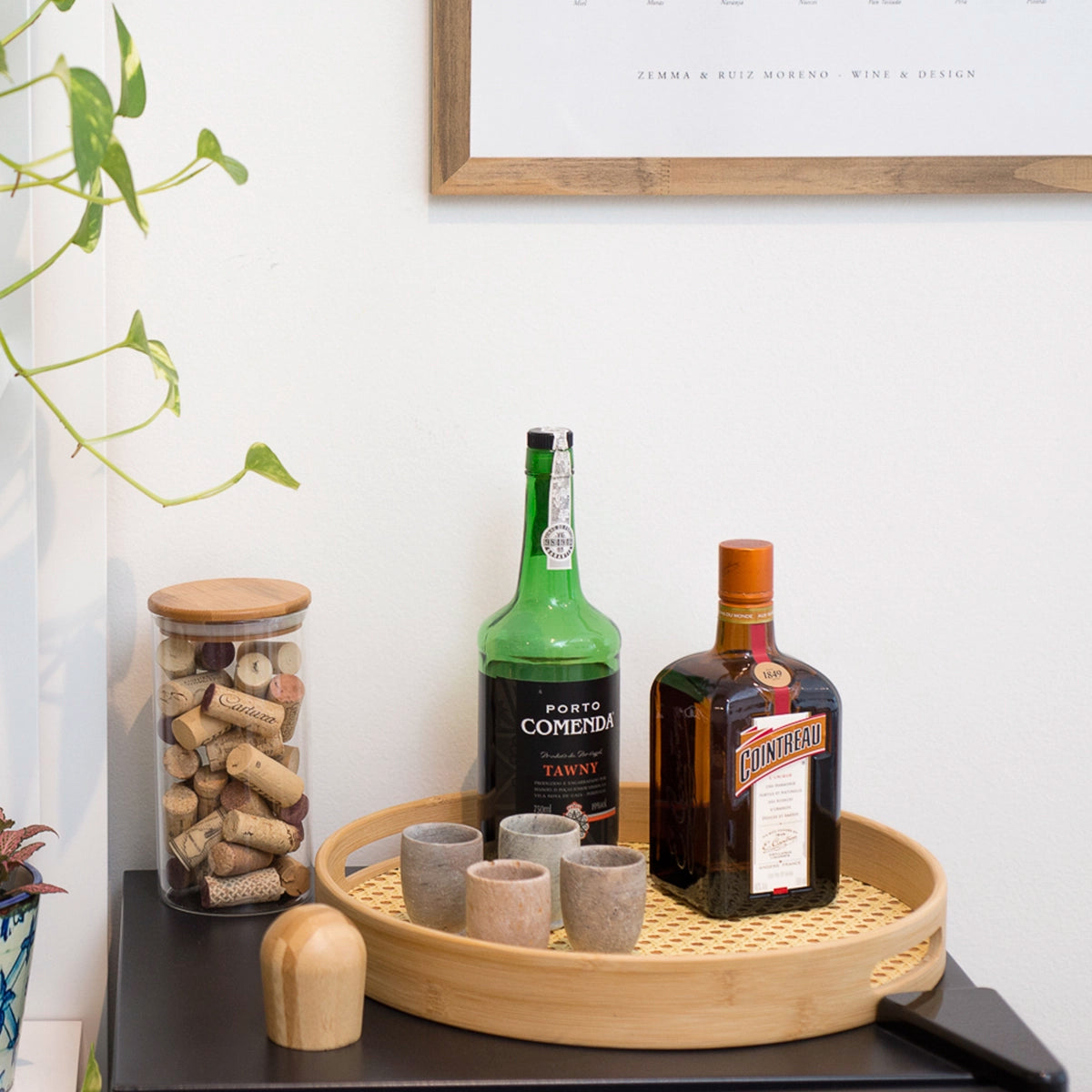 Bandeja Redonda em Bambu e Palhinha indiana Essenza Natural