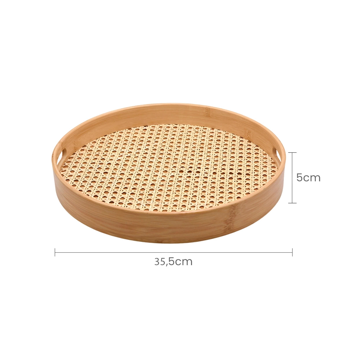 Bandeja Redonda em Bambu e Palhinha indiana Essenza Natural