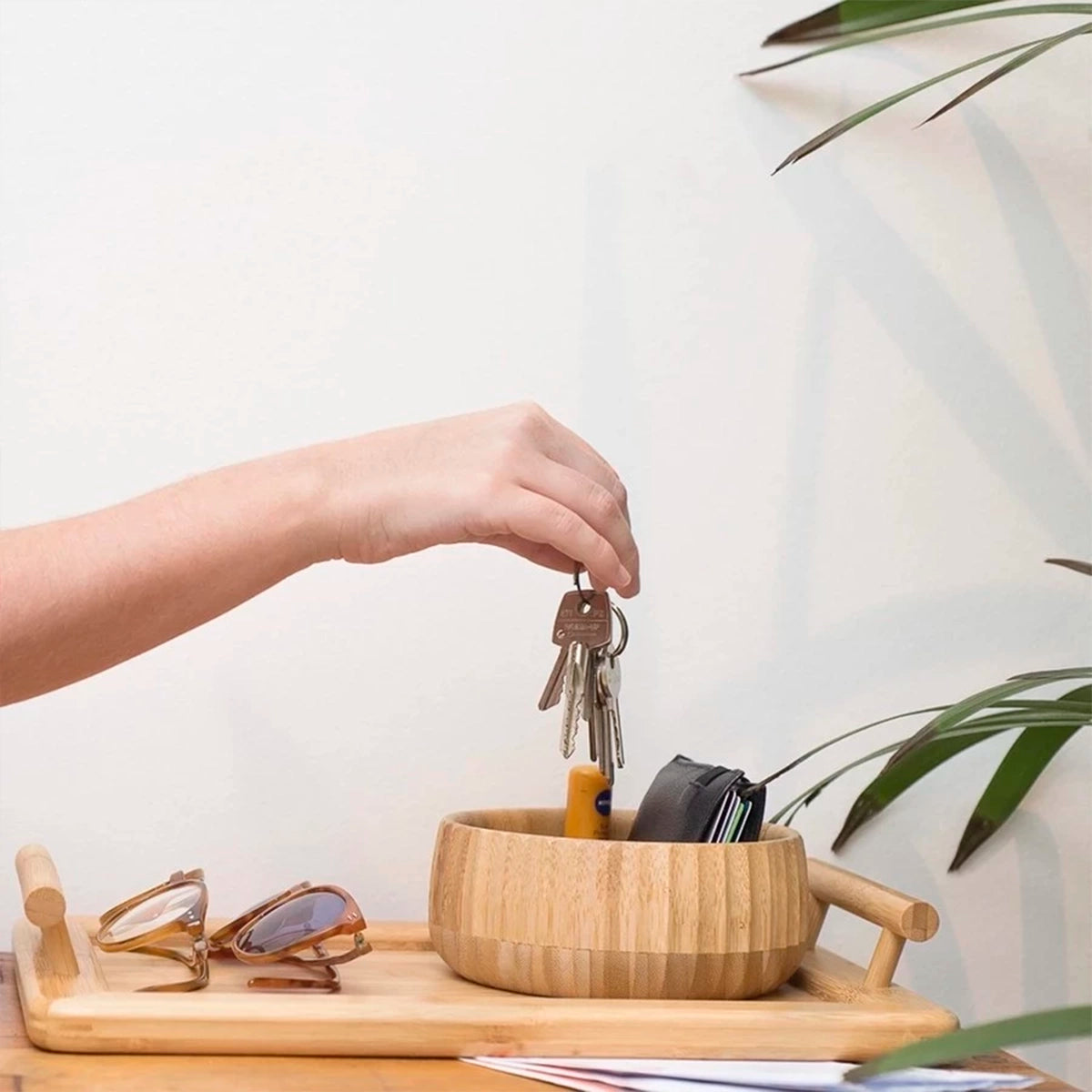 Bandeja Retangular de Bambu com Alcas Essenza Natural