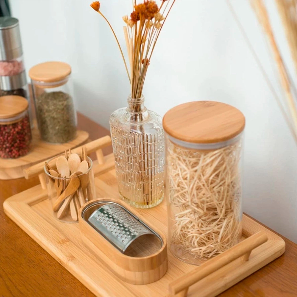 Bandeja Retangular de Bambu com Alcas Essenza Natural