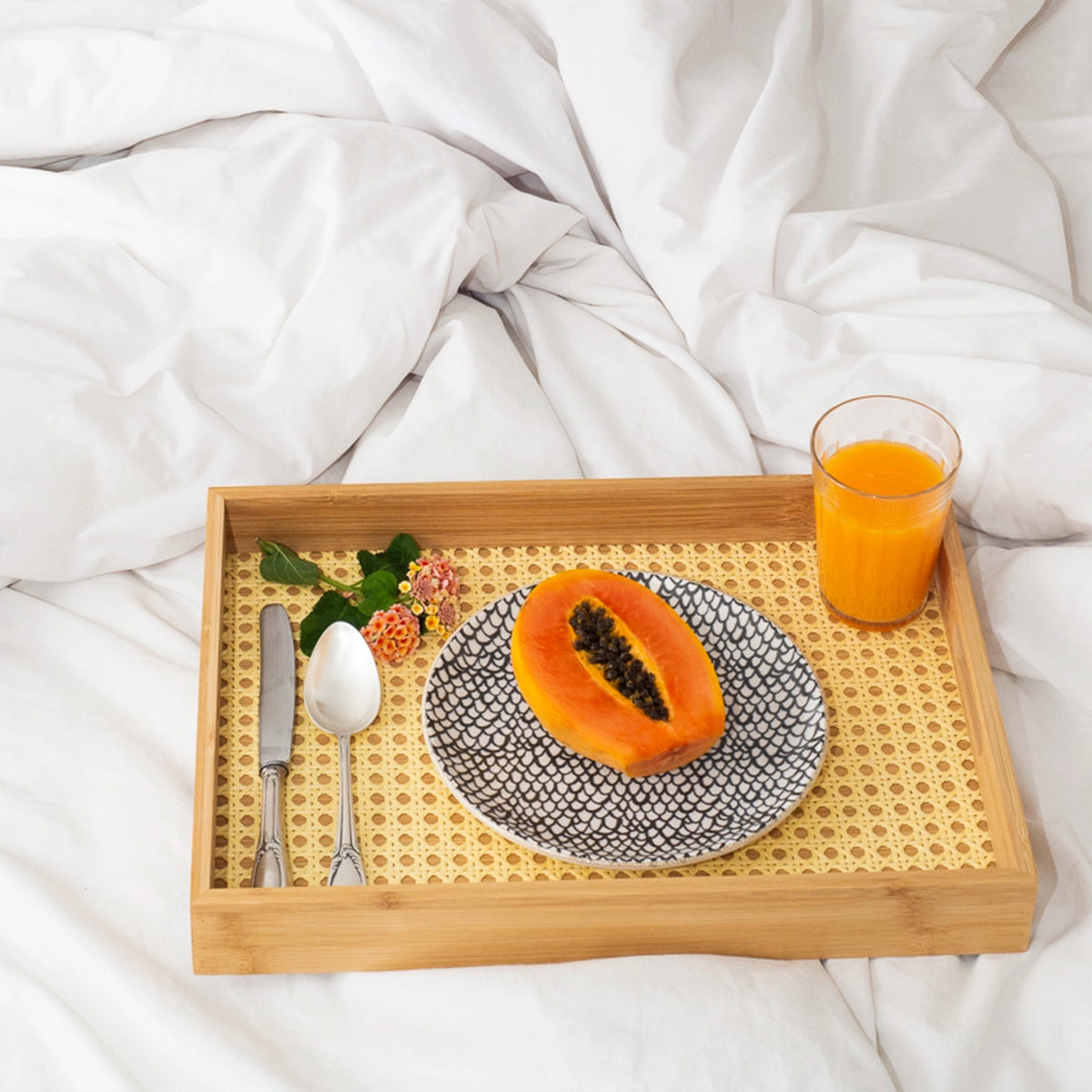 Bandeja Retangular em Bambu e Palhinha indiana Essenza Natural