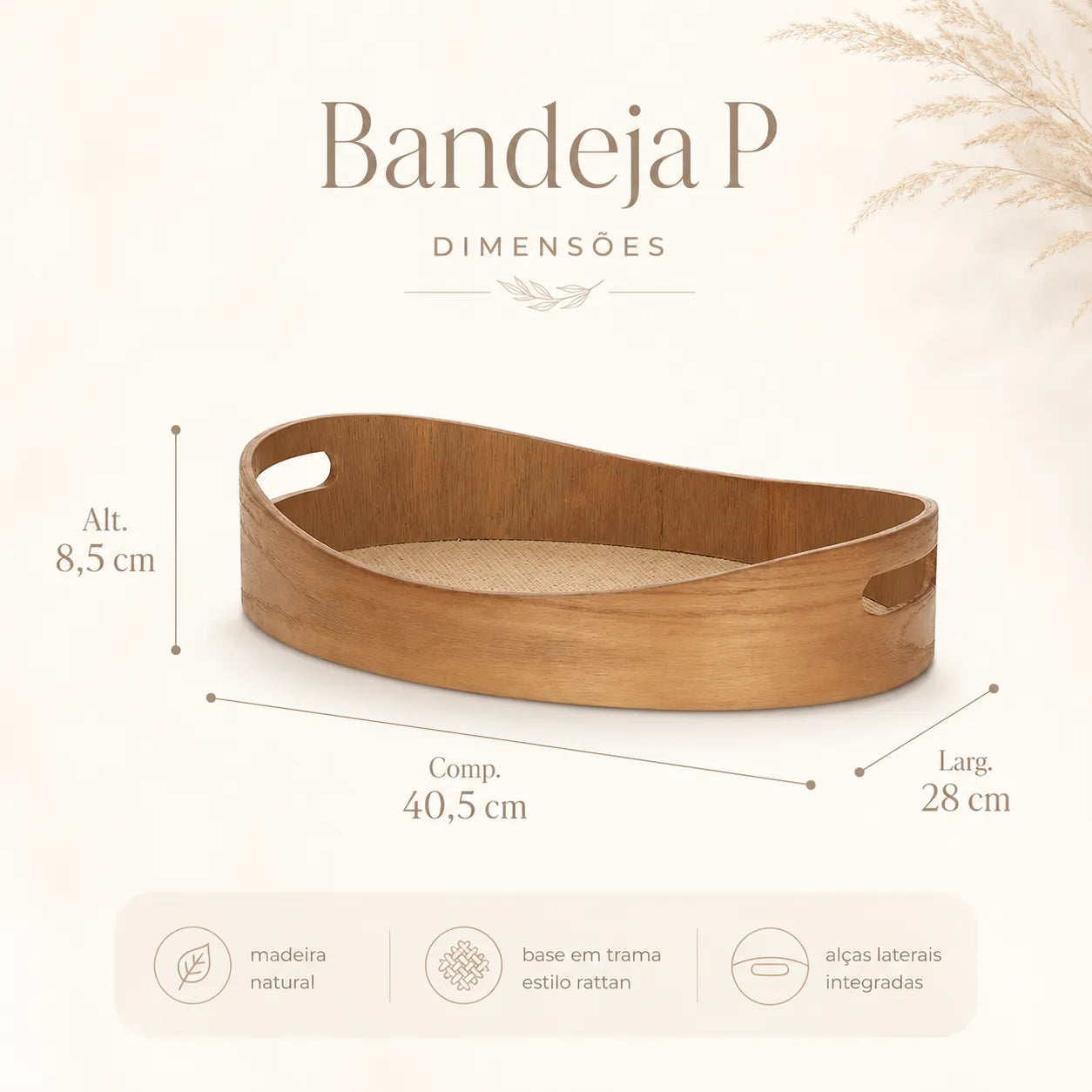 Bandeja decorativa em Madeira com Palhinha Aura