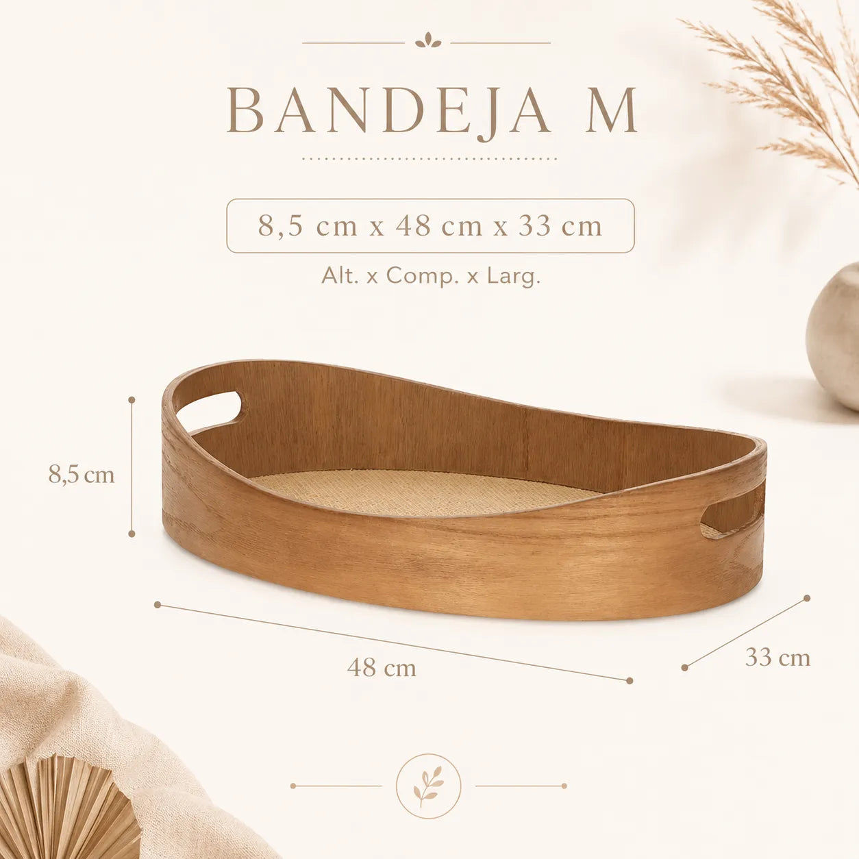 Bandeja decorativa em Madeira com Palhinha Aura