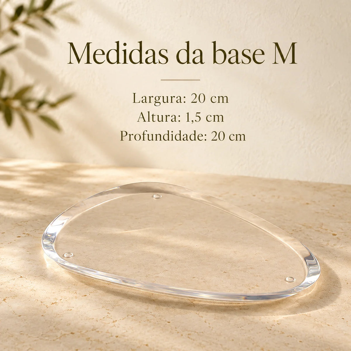 Base oval Elísea em acrílico cristal, em diagrama do tamanho M.