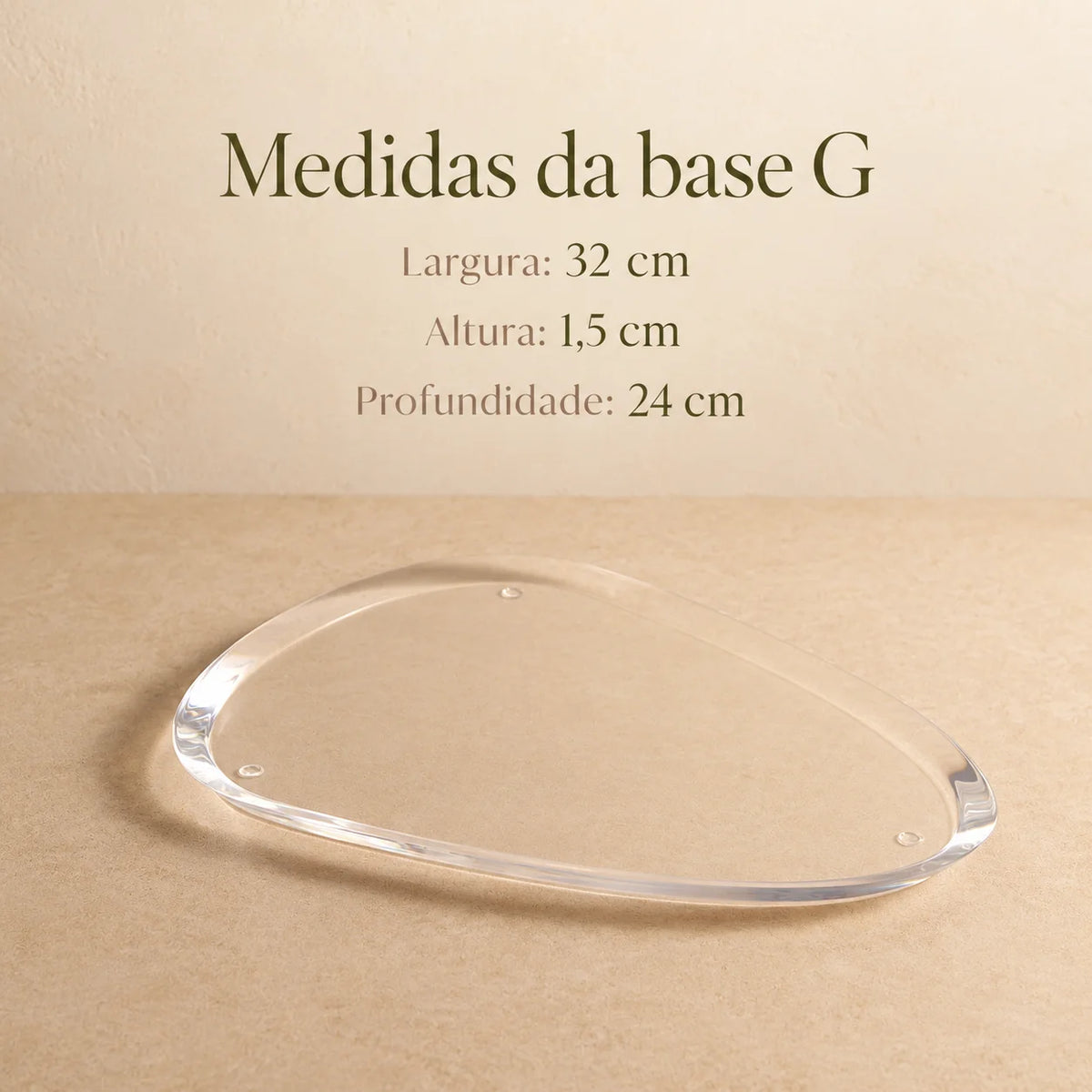 Base oval Elísea em acrílico cristal, em diagrama do tamanho G.