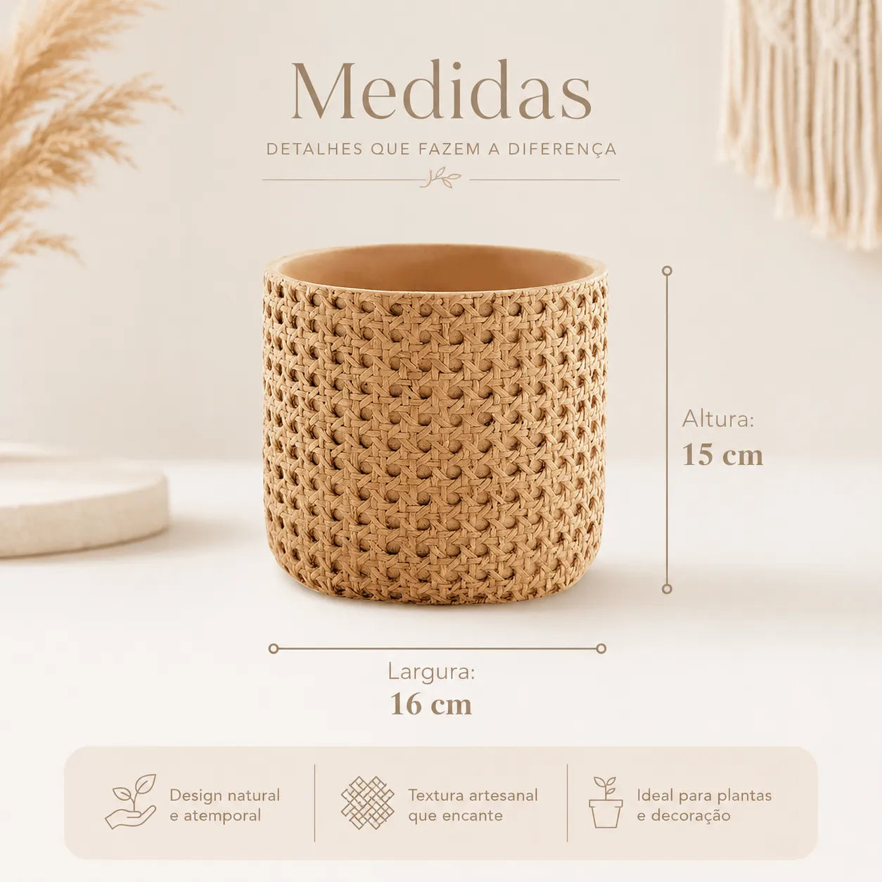 Cachepot Decorativo Bege em Cimento Texturizado Aurora