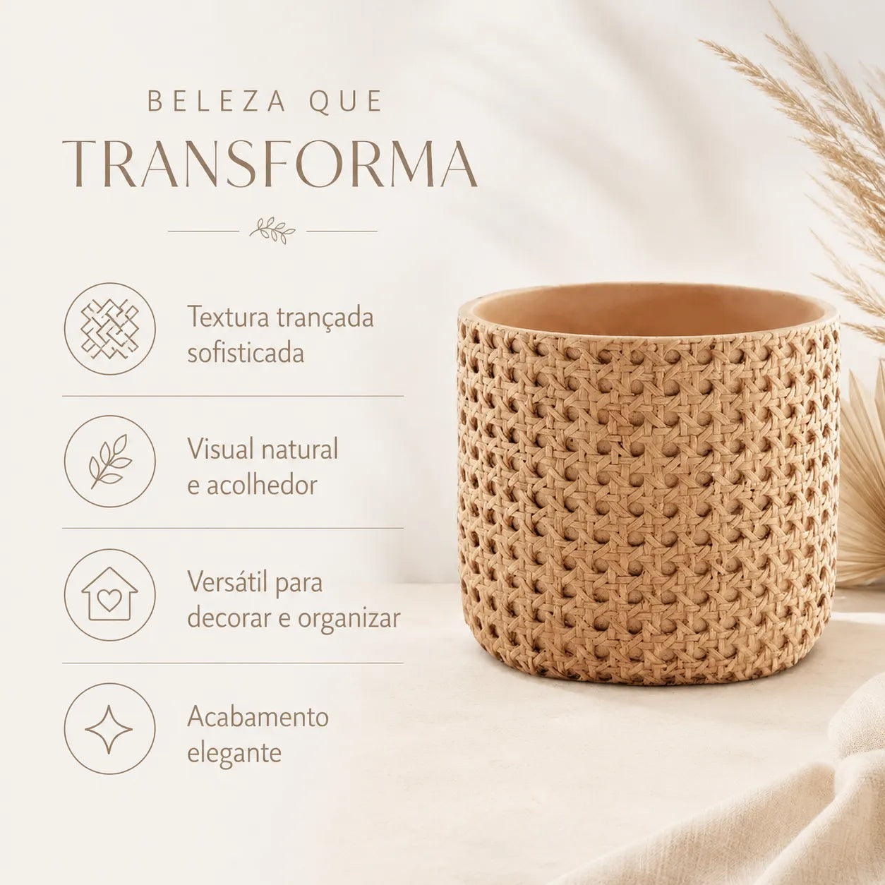 Cachepot Decorativo Bege em Cimento Texturizado Aurora