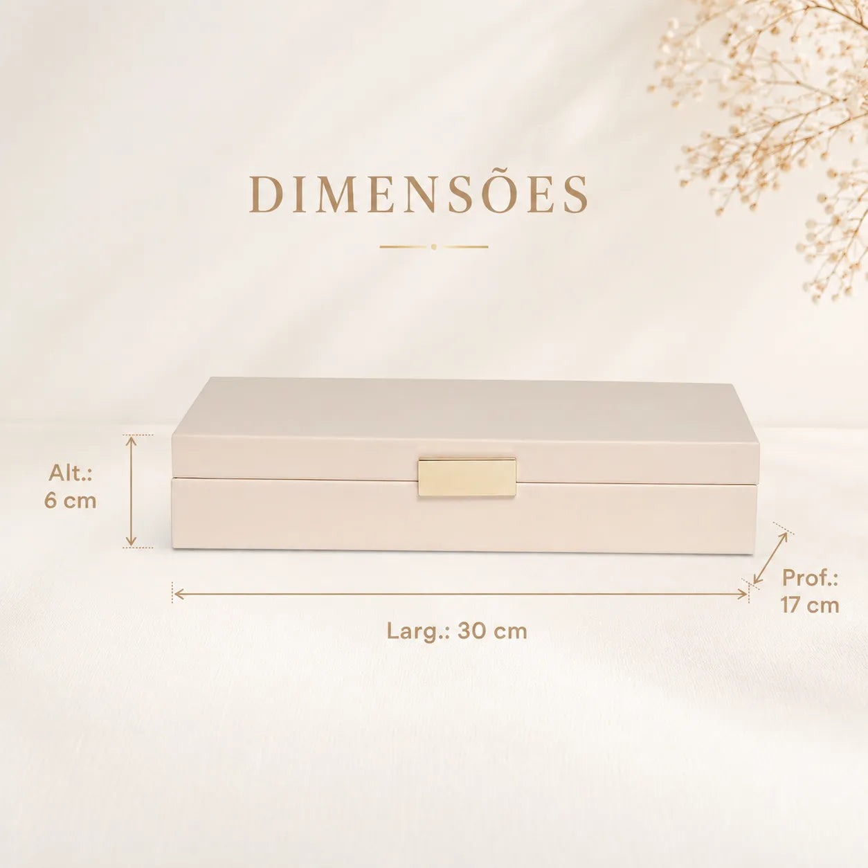 Caixa Decorativa Bege com Fecho Dourado