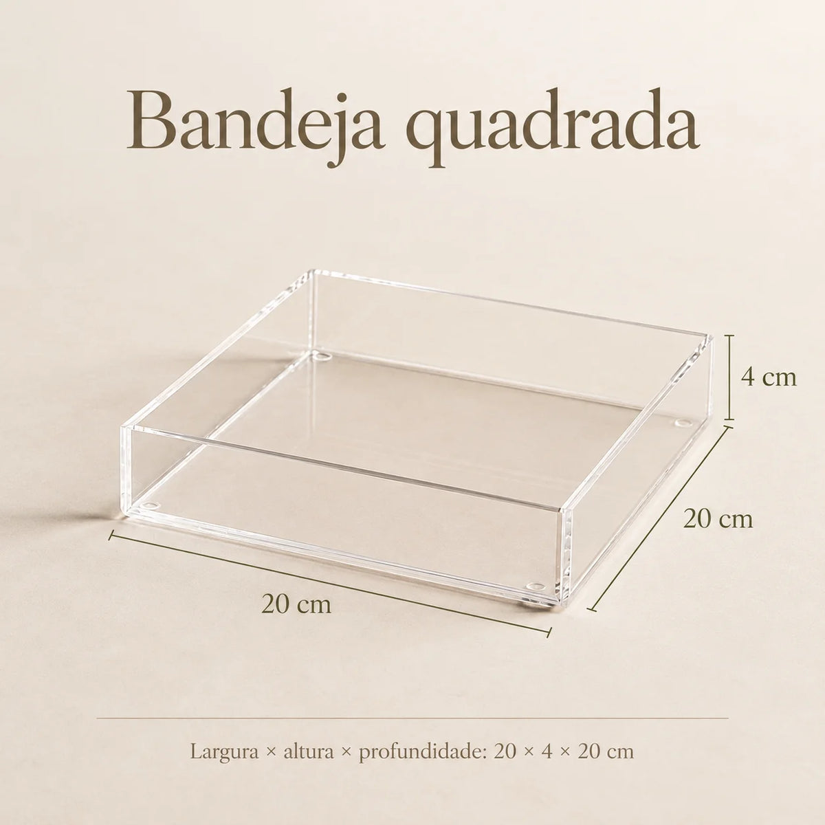 Caixa organizadora Velune em acrílico cristal, em diagrama da versão quadrada.