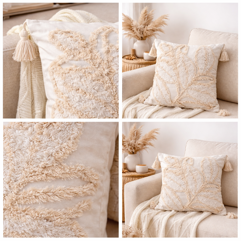 Capa de Almofada Bordada em Linho Boho Floriê