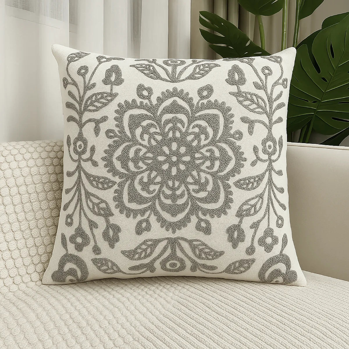 Capa de Almofada Mandala Cinza