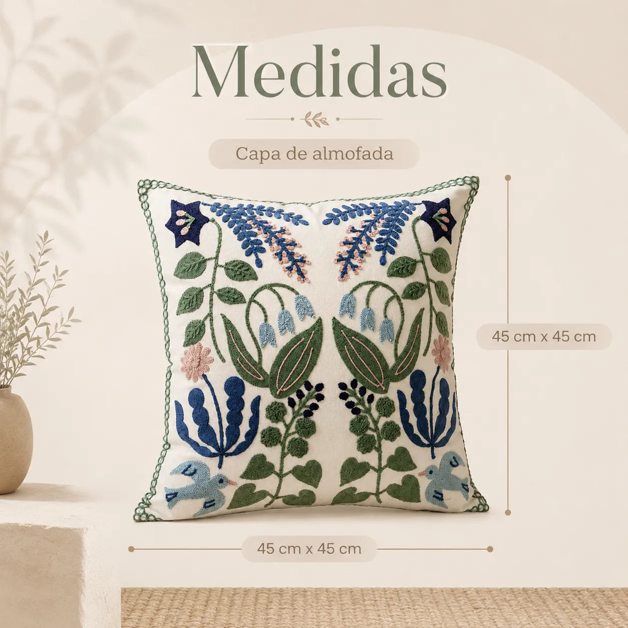 Capa de Almofada Bordada à mão Botânica